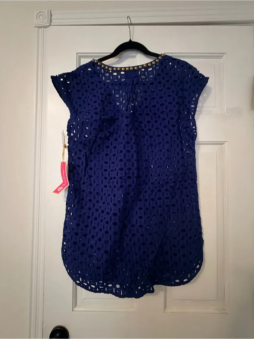 Lilly Pulitzer for Target Royal Blue Eyelet V-Neck Swim Coverup with Gold Studs - Picture 4 of 5